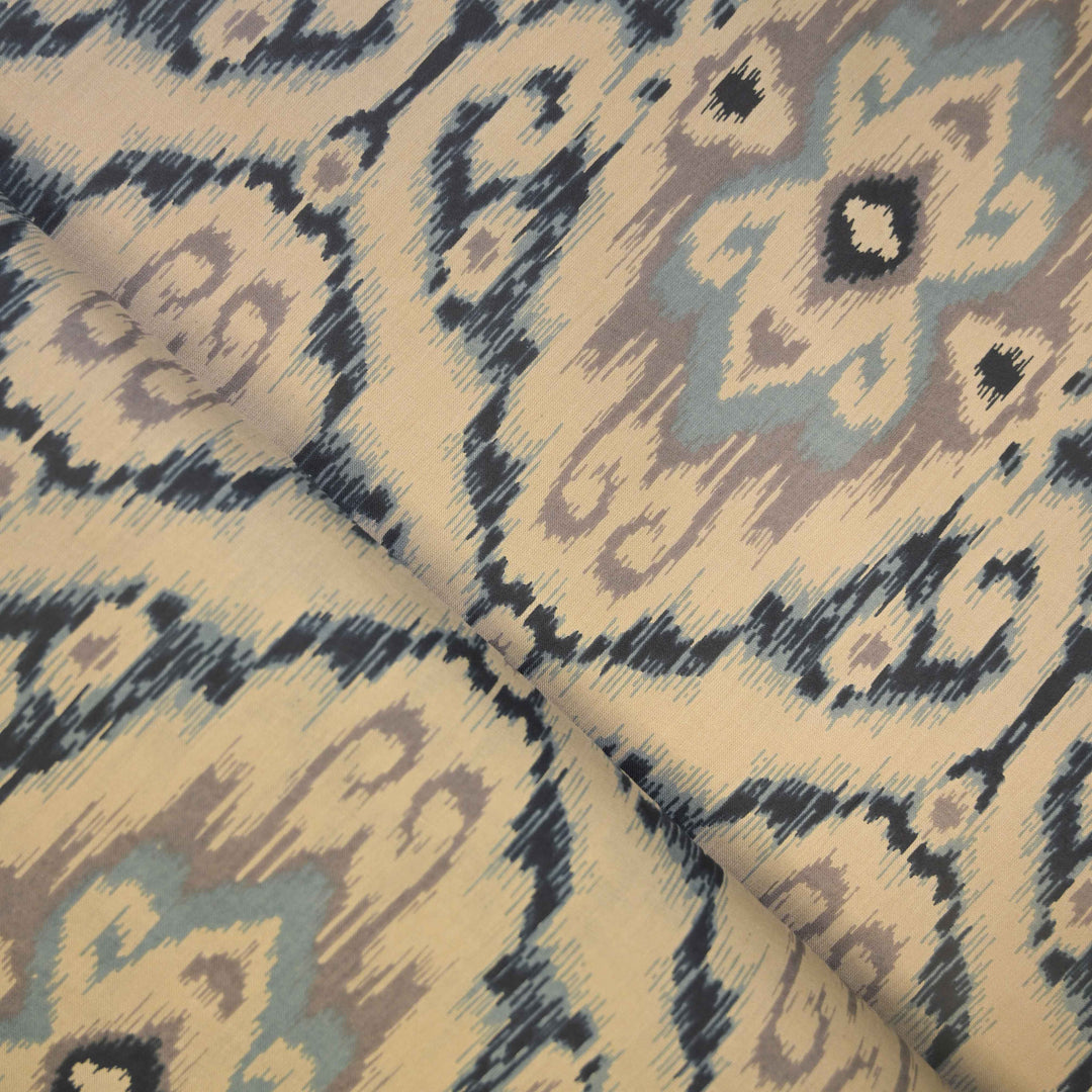 Sandstone Grey Ikat-Inspired Cotton Printed Fabric