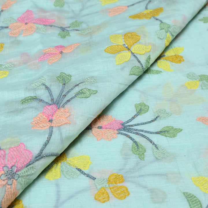 Mul Chanderi Thread & Sequins Embroidery Fabric – Soft Lightweight Designer Fabric-V1893C-1D