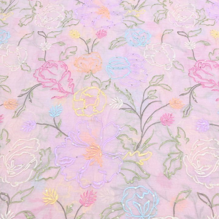 Soft Pink Mul Chanderi Fabric with allover Thread Embroidery.