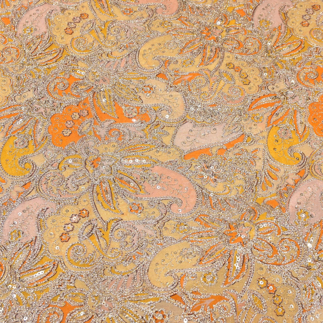 Viscose Georgette  Position Prints, Zari Sequin Embroidery Fabrics