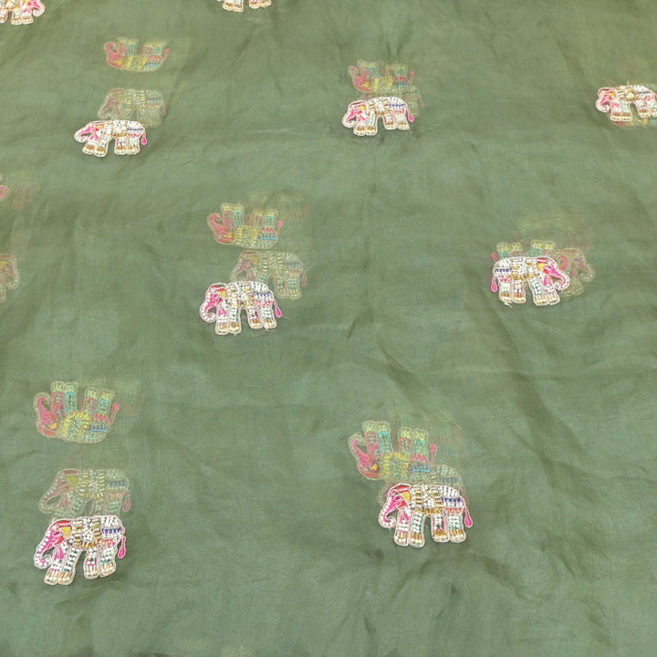 Dyed Silk Organza Moti With Zari Embroidery Fabrics
