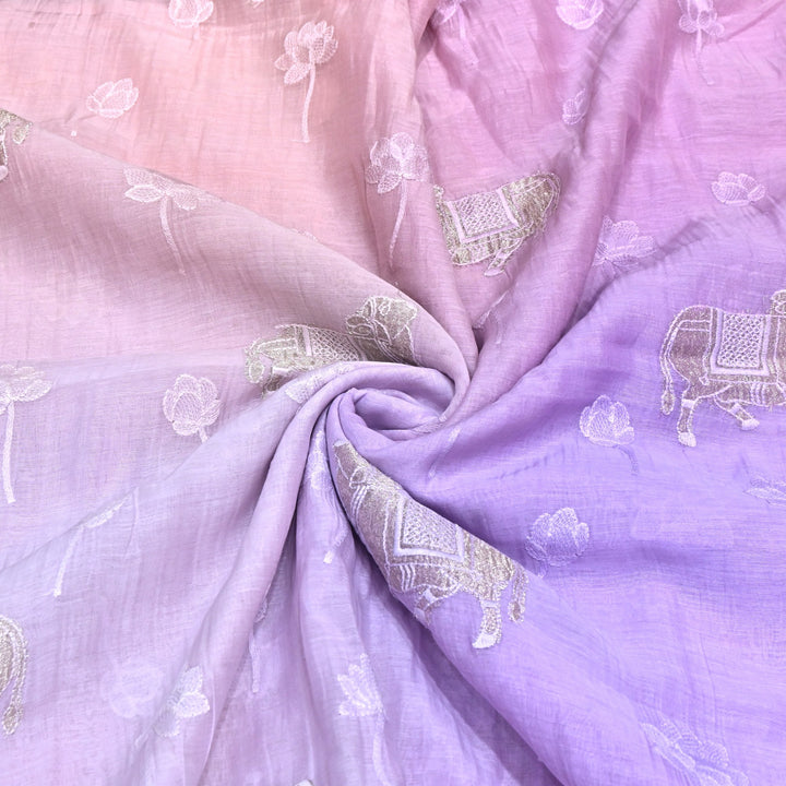 4D Shaded Mul Chanderi Pintex Fabric 44" – Soft Designer Summer Fabric-GP4100-7