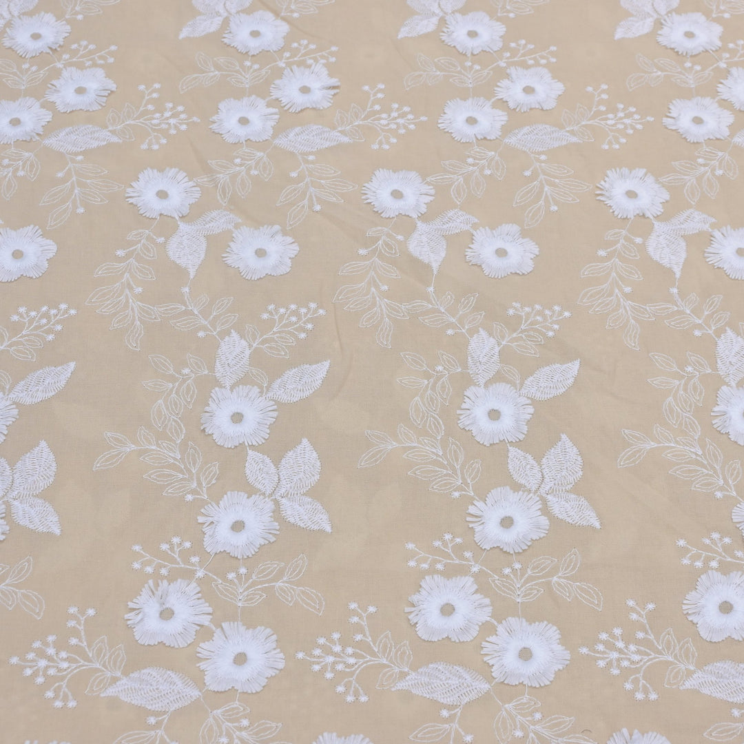 Imported Cotton 3D Flower Thread Work Embroidery Fabric