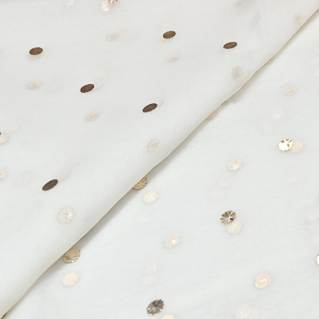 Dyeable Pure 28gm Silk Organza Handwork Mukaish Fabric TIK008
