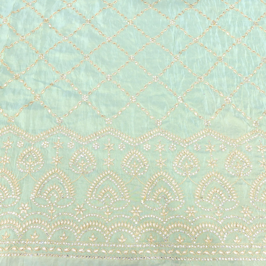 Tissue Zari With Stone Hand Embroidery Fabrics