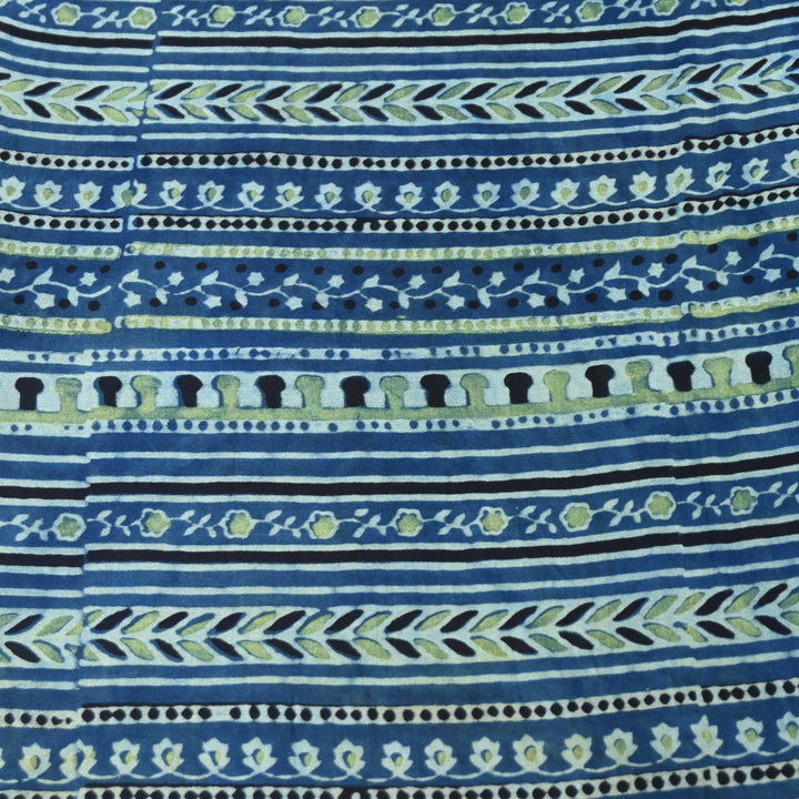 Indigo Blue Modal Satin Fabric in Digital Print.