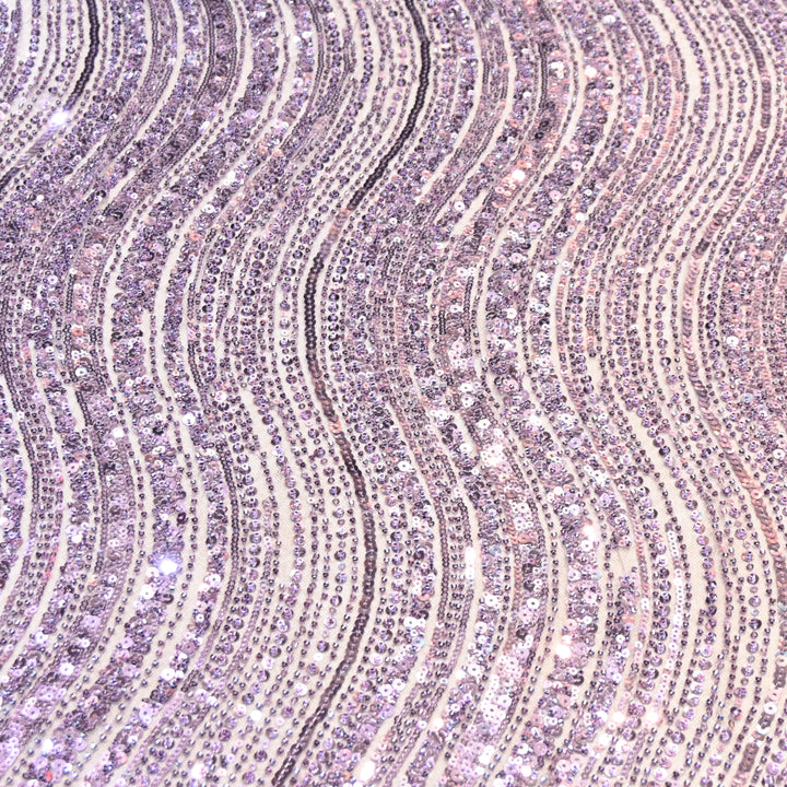 Pastel Violet Color Luxury Imported Heavy Cut Dana & Sequins Embroidered Net Designer Fabric ED1533-1E