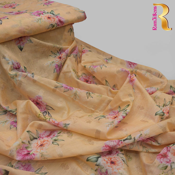 Golden Silk Chanderi Zari Print.| 248-389G