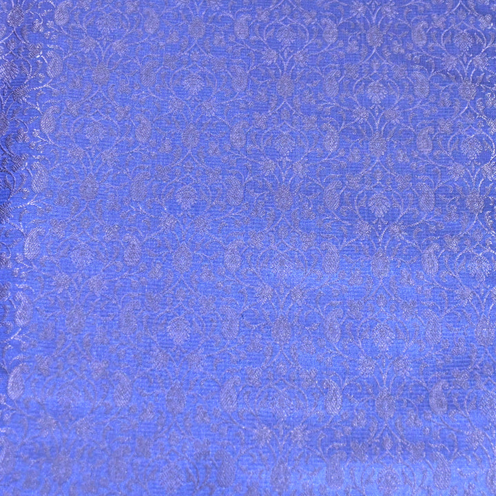 Deep Navy Blue tanchue Silk Brocade Fabric.