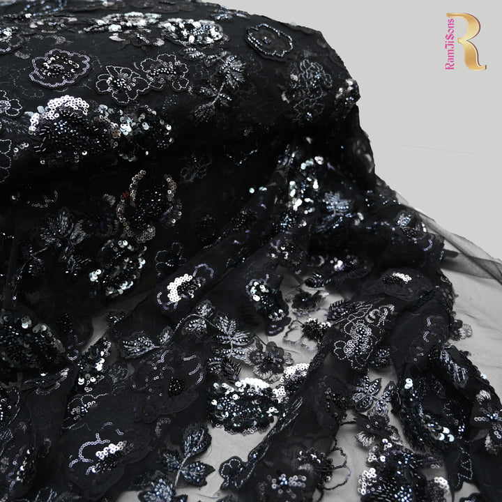 Black Net Imported Embroidery Fabric.| 27T75B