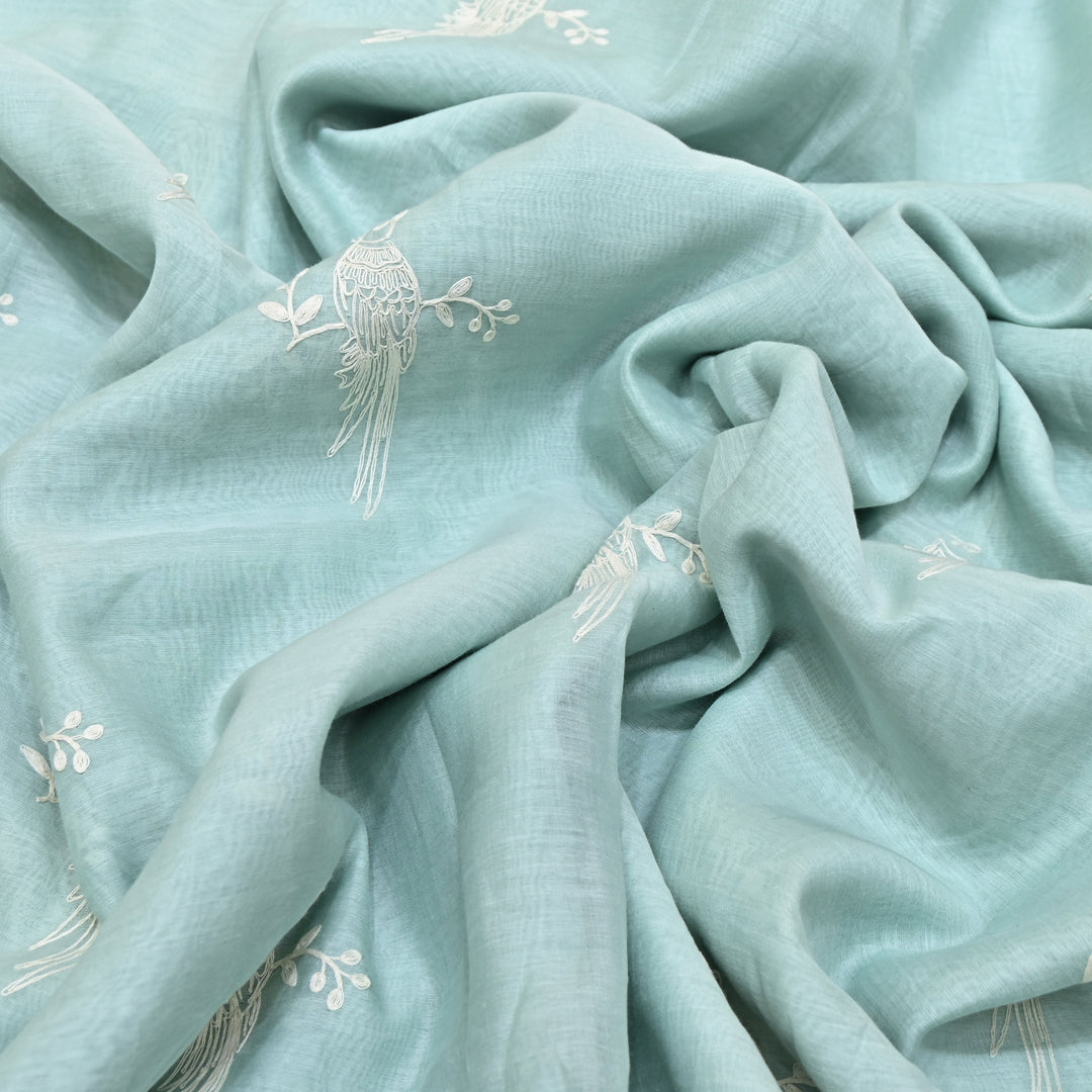AQUA BLUE COLOR MUL CHANDERI THREAD EMBROIDERY FABRIC GP4120A-1