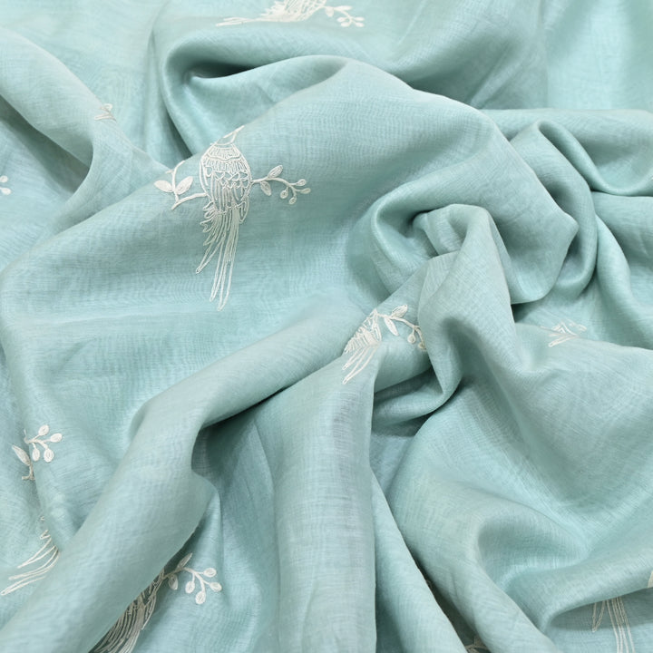 AQUA BLUE COLOR MUL CHANDERI THREAD EMBROIDERY FABRIC GP4120A-1