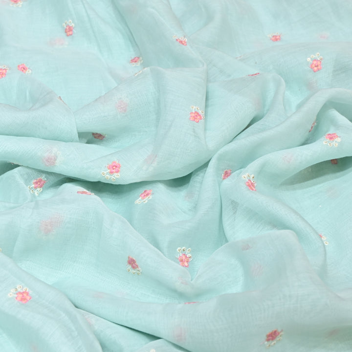 POWDER BLUR COLOR MUL CHANDERI THREAD EMBROIDERY FABRIC - GP4822A- 02
