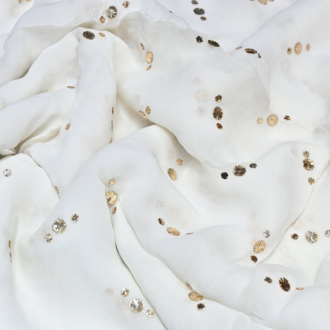 Dyeable Viscose Georgette Handwork Mukaish Fabric DN0017