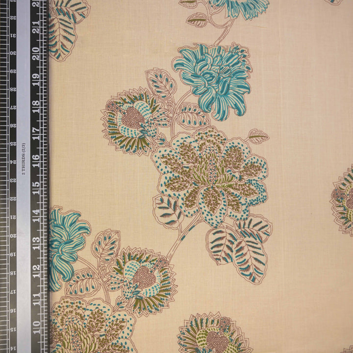Beige Cotton Fabric with Bagru Floral Print