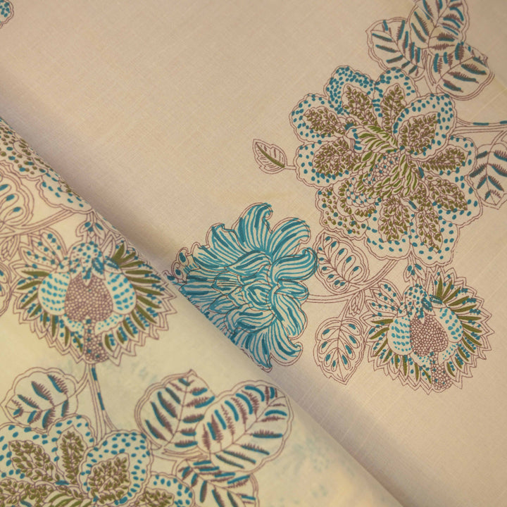 Beige Cotton Fabric with Bagru Floral Print
