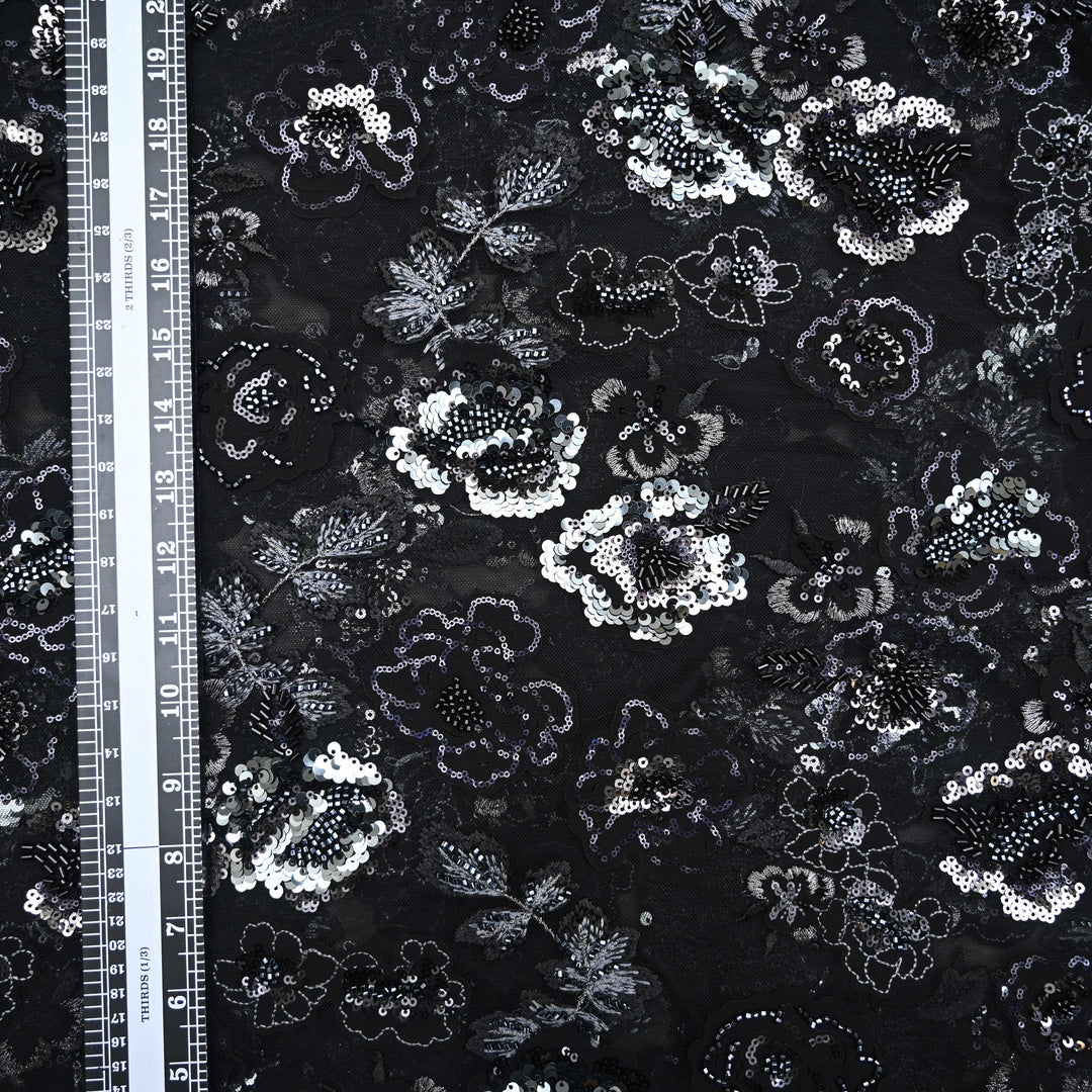 Black Net Imported Embroidery Fabric.| 27T75B