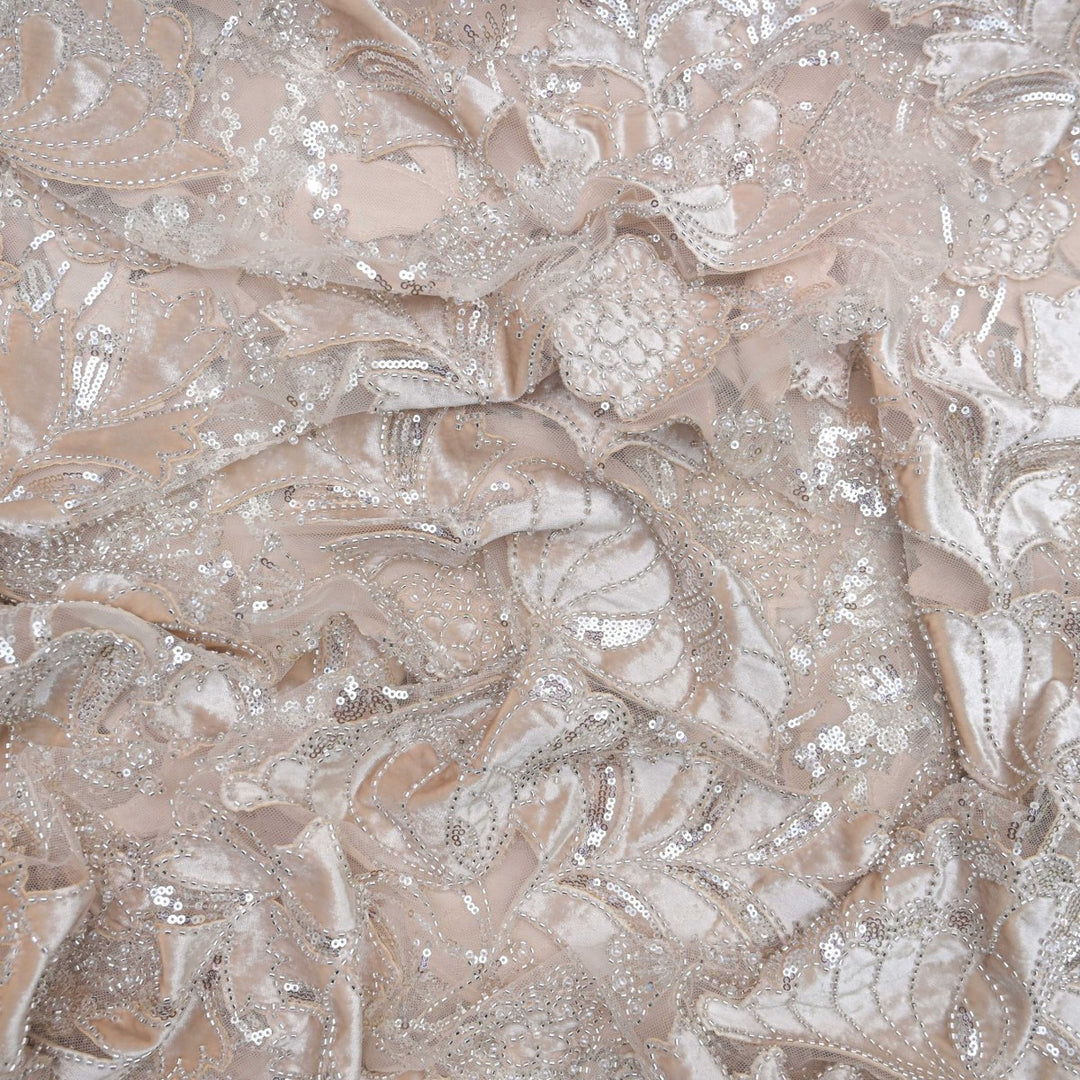 Imported Net Cutdana Sequins With Velvet Patchwork Embroidery Fabrics-24T75P