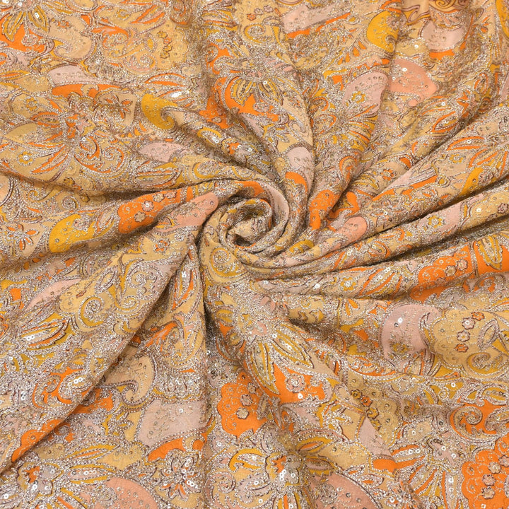 Viscose Georgette  Position Prints, Zari Sequin Embroidery Fabrics