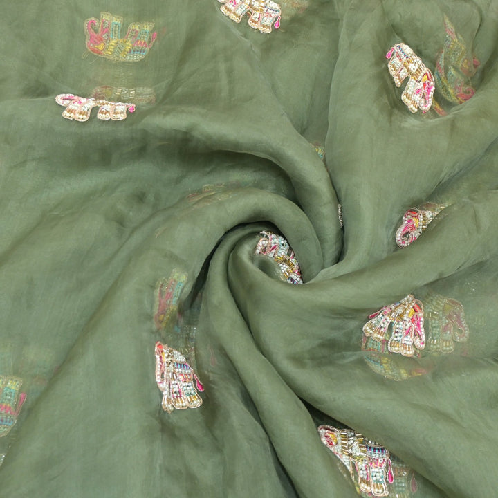 Dyed Silk Organza Moti With Zari Embroidery Fabrics