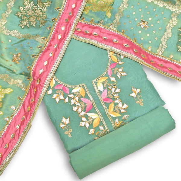 Pure Organza Silk Gota Patti Zari With Mirror Work Unstitched Suits