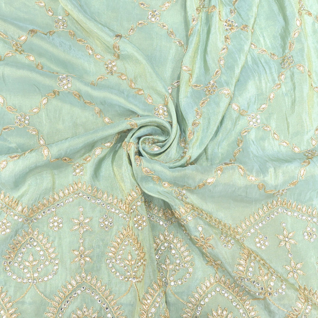 Tissue Zari With Stone Hand Embroidery Fabrics