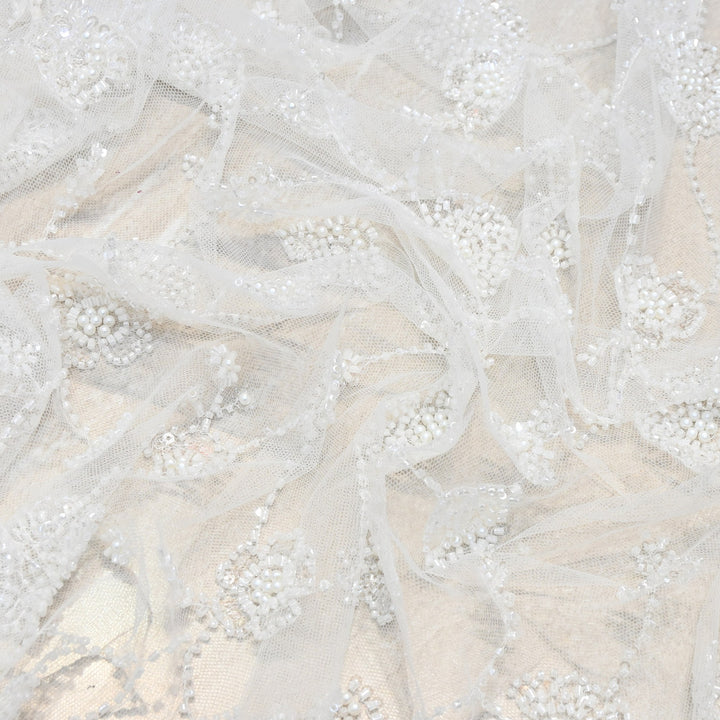 Premium Imported Heavy Moti, Beaded & Sequins Embroidered Net Fabric- 88137293-01