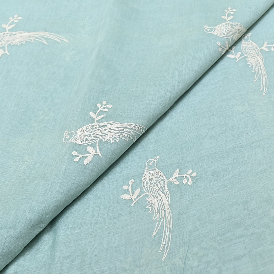 AQUA BLUE COLOR MUL CHANDERI THREAD EMBROIDERY FABRIC GP4120A-1