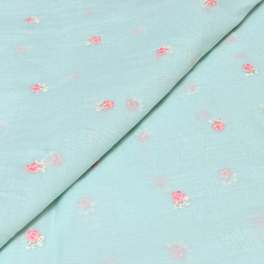 POWDER BLUR COLOR MUL CHANDERI THREAD EMBROIDERY FABRIC - GP4822A- 02