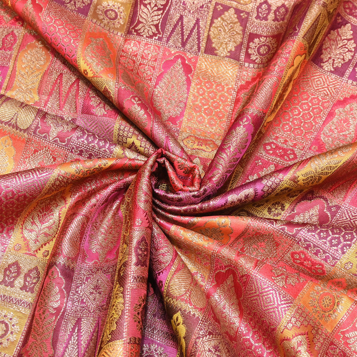 Multi Rangoli Brocade Fabric – Premium Zari Woven Designer Brocade Fabric 001006-A21