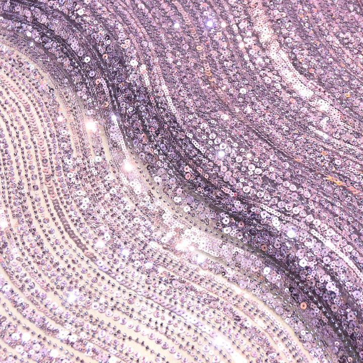 Pastel Violet Color Luxury Imported Heavy Cut Dana & Sequins Embroidered Net Designer Fabric ED1533-1E