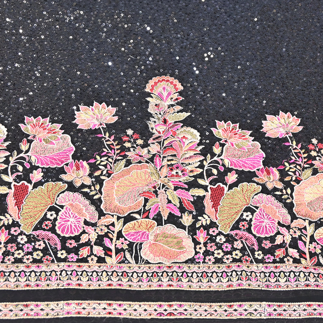 Black Color Georgette Multi Thread & Sequins Embroidery – Designer Embroidered Fabric - D28469-4