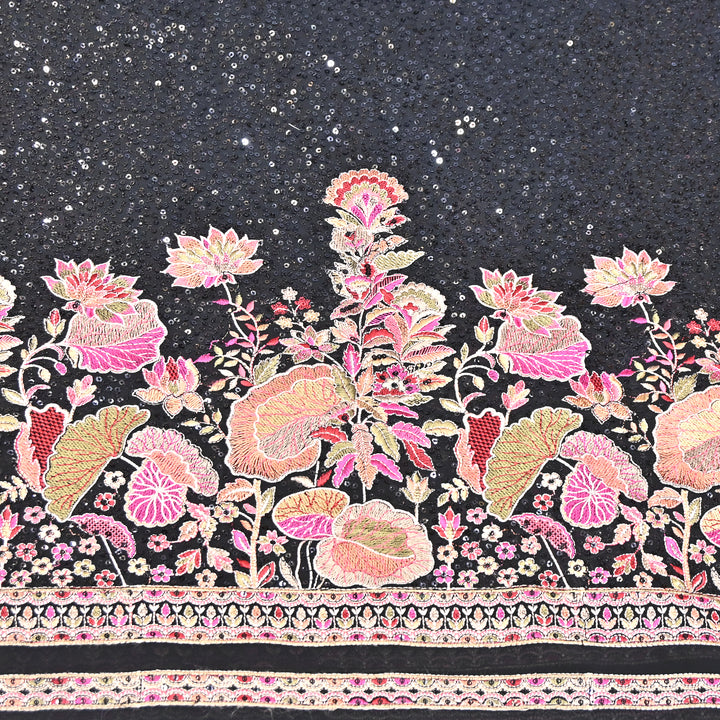 Black Color Georgette Multi Thread & Sequins Embroidery – Designer Embroidered Fabric - D28469-4