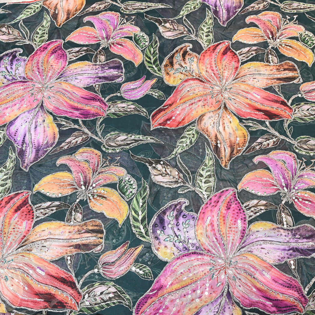 Premium Viscose Organza Position Print Zari & Sequins Embroidery Fabric – Designer Fabric SWP209-1