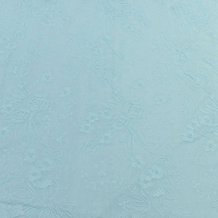Sky Blue Color Cotton Floral Thread Embroidery Fabric – Soft Designer Embroidered Cotton Fabric 0AT112-2