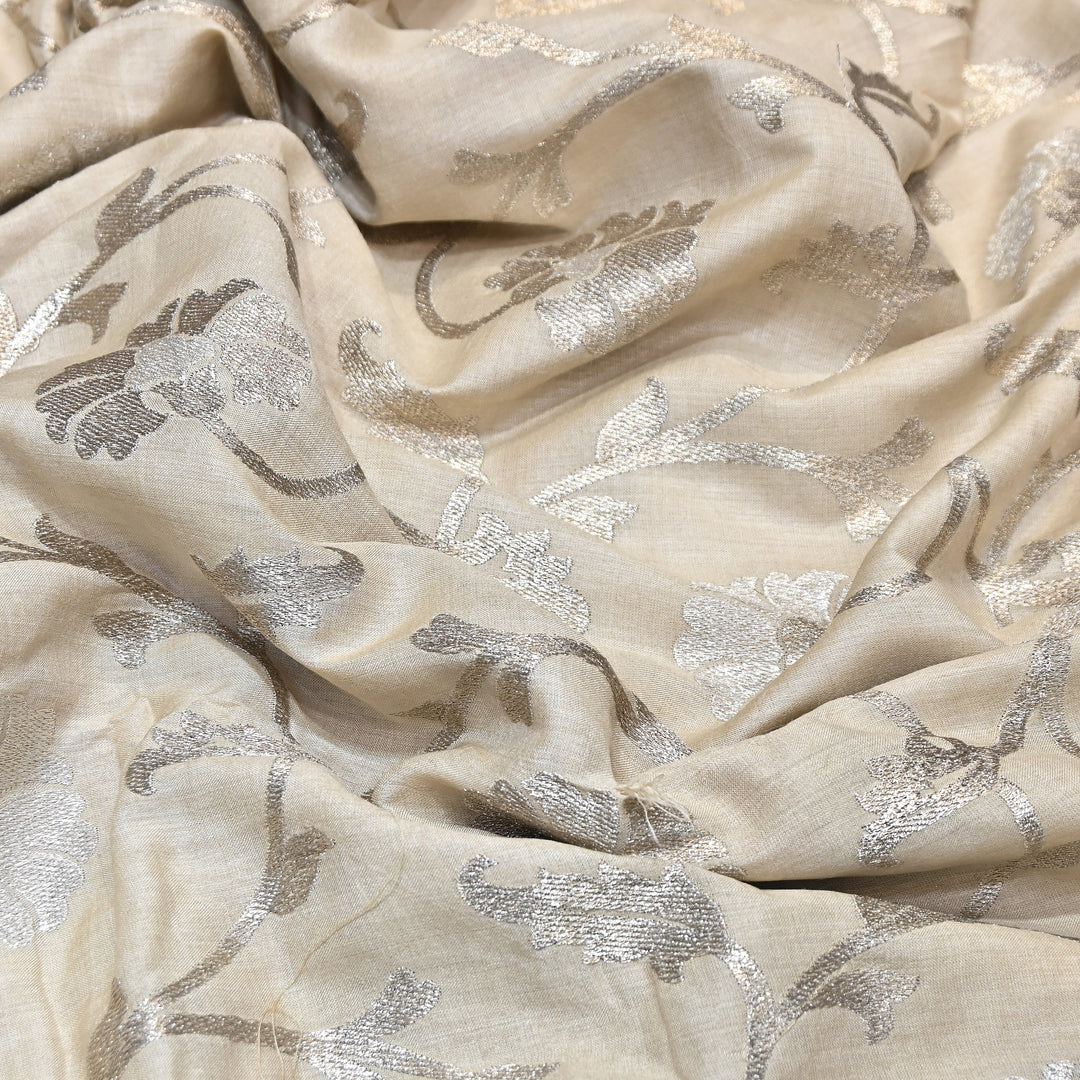 Pure Tassar Silk Zari Embroidery Fabric – Premium Ethnic Designer Fabric for Festive & Wedding Wear -TSR4462-1