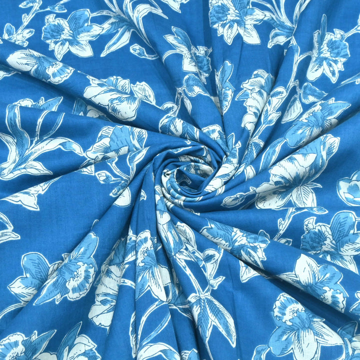 Ocean Blue Cotton Printed Fabric