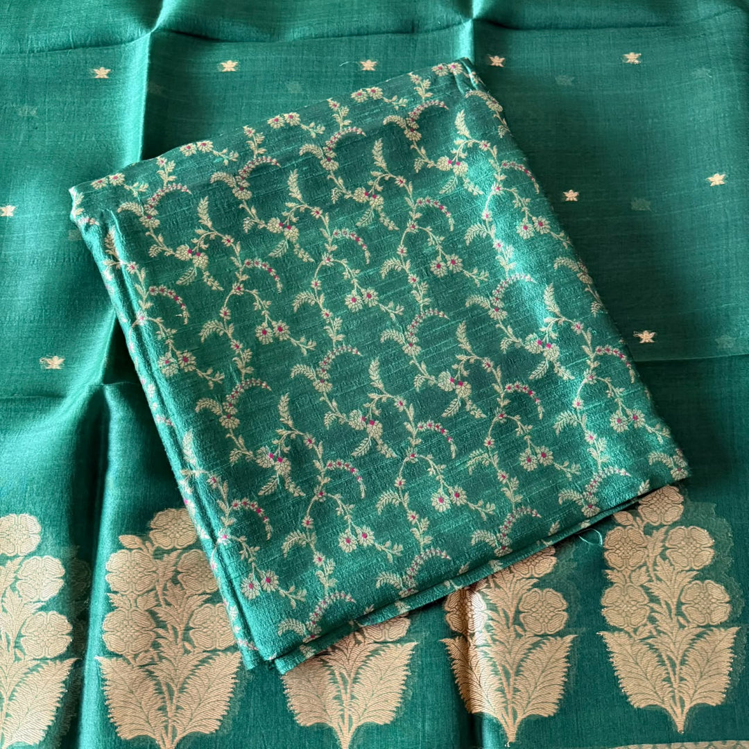Pure Dupion Silk & Banarasi Mina Zari Unstitched Suit Set | AS0011