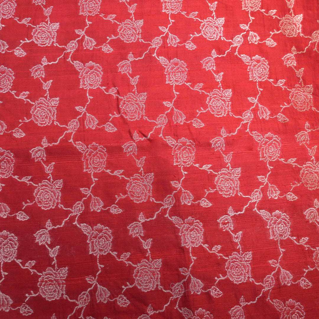 Red Pure row silk Zari Brocade fabric. | 165-192R