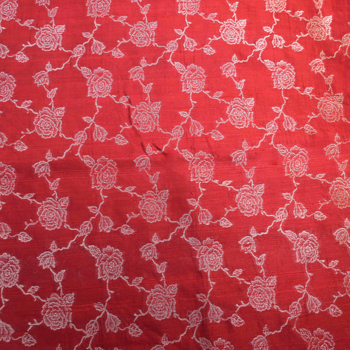 Red Pure row silk Zari Brocade fabric. | 165-192R