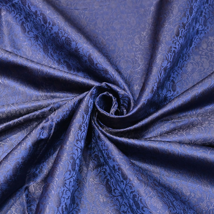 Deep Navy Blue tanchue Silk Brocade Fabric.