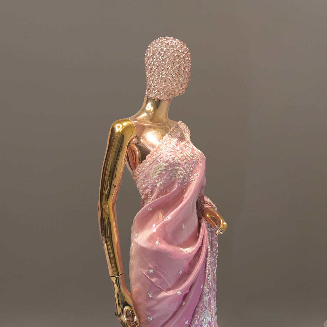 Rose Pink Pure Tissue Handwork Saree