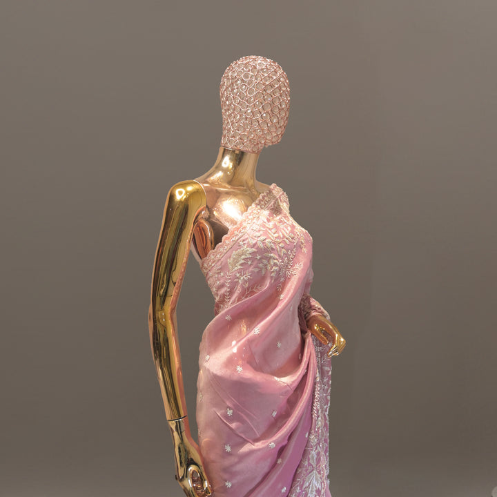 Rose Pink Pure Tissue Handwork Saree