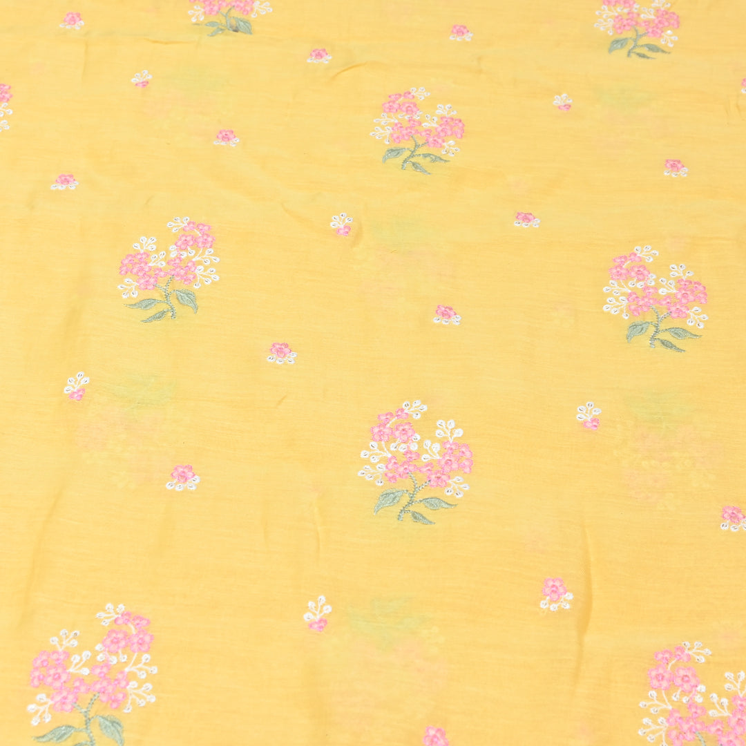 MUSTARD YELLOW COLOR MUL CHANDERI THREAD EMBROIDERY FABRIC - GP4822- 03