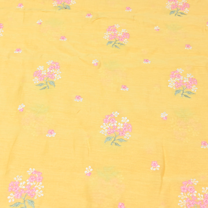 MUSTARD YELLOW COLOR MUL CHANDERI THREAD EMBROIDERY FABRIC - GP4822- 03