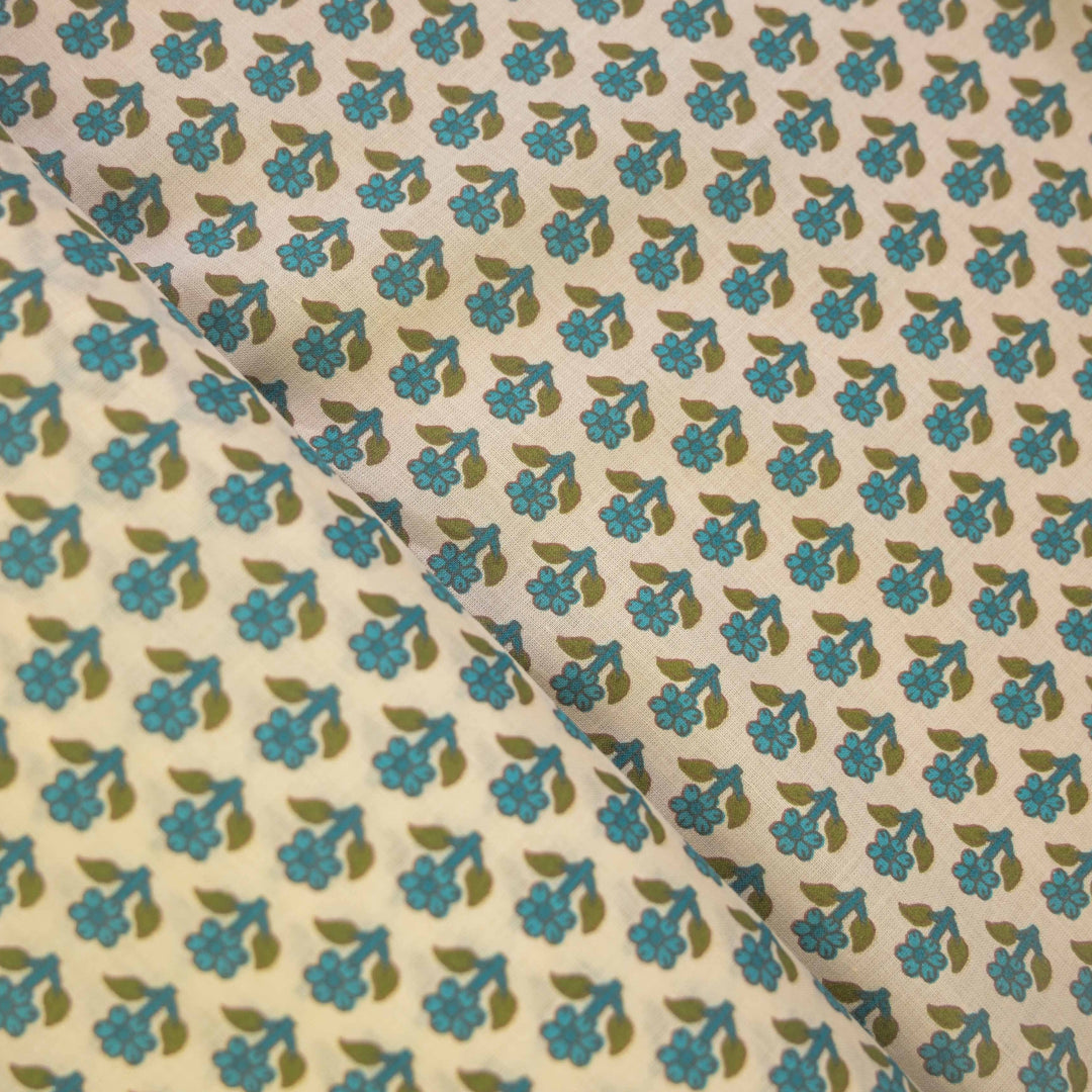 Mint Green Mini Floral Buti Printed Cotton Fabric