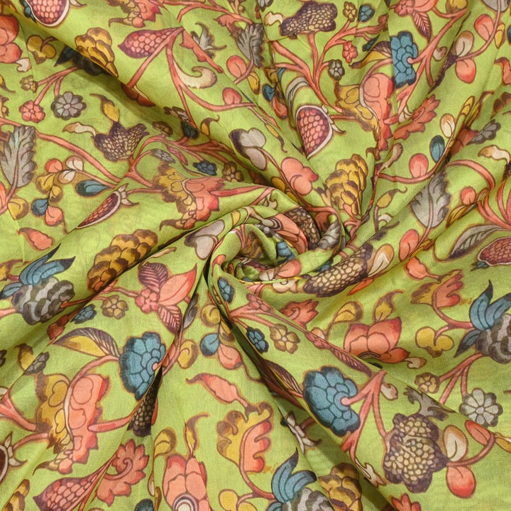 Greenish Beige Color Silk Chanderi Digital Print Fabrics