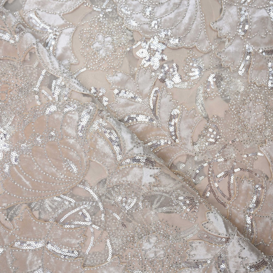 Imported Net Cutdana Sequins With Velvet Patchwork Embroidery Fabrics-24T75P