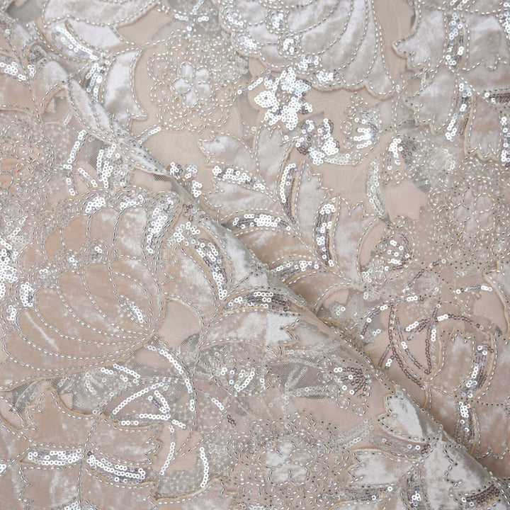 Imported Net Cutdana Sequins With Velvet Patchwork Embroidery Fabrics-24T75P