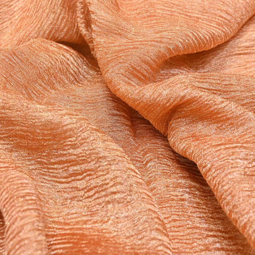 Dark Peach Premium Designer Dyed Crush Tissue Fabric with Glossy Finish